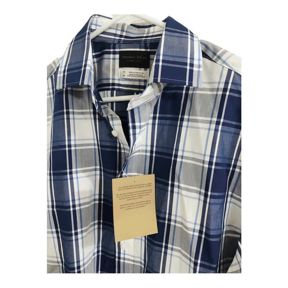 Thomas Dean collection blue striped classic contemporary button down shirt sz M - Picture 10 of 11